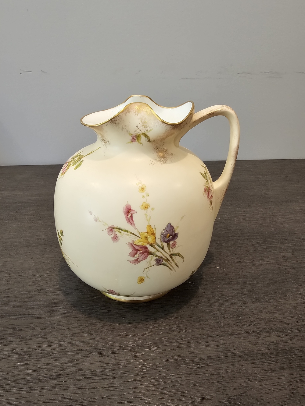 Antique Royal Crown Derby Blushware Porcelain Pitcher - Hand Painted Flowers
